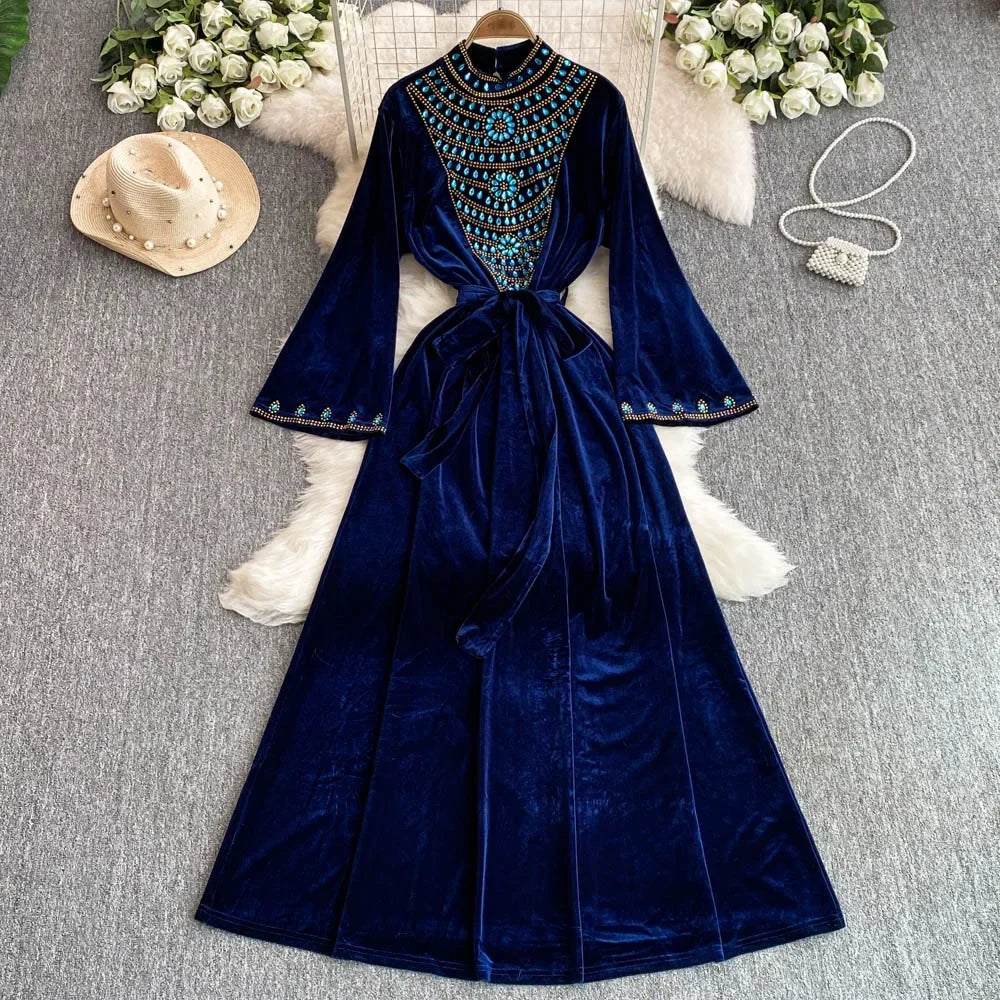 velvet embroidered maxi dress Baltic Born Womens Aurora Velvet Maxi Dress | Jade + Bronze Floral main image 1