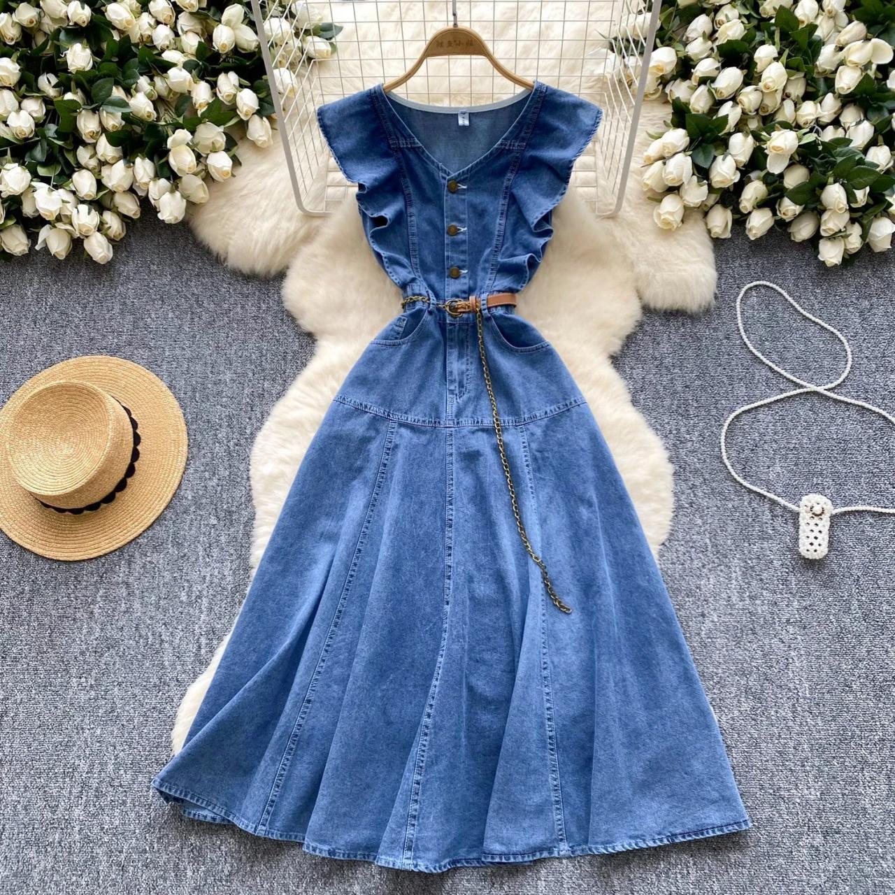 navy blue dress for baby girl Jody Of California Denim Blue Jean Maxi Dress Size 5 Cotton USA main image 0