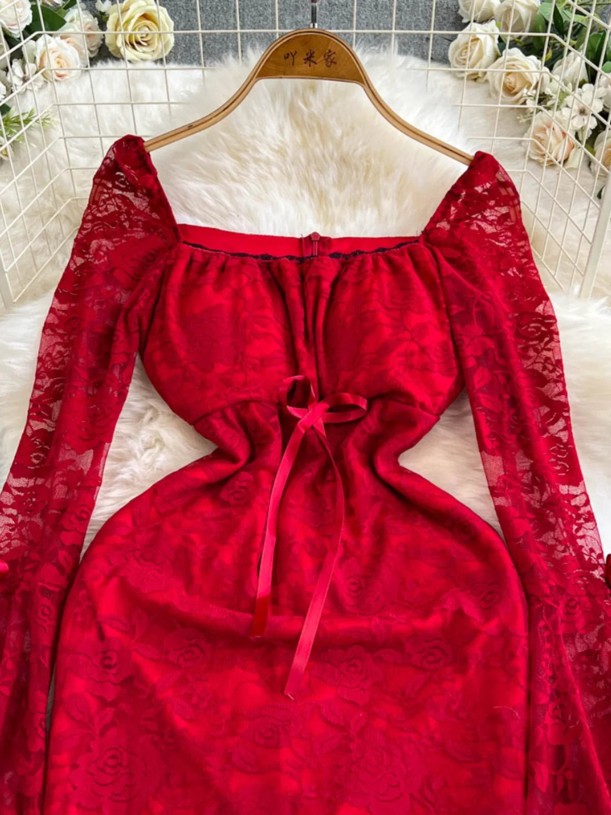 chinese dress ladies Marienne Red Lace Long Sleeve Mini Dress main image 1