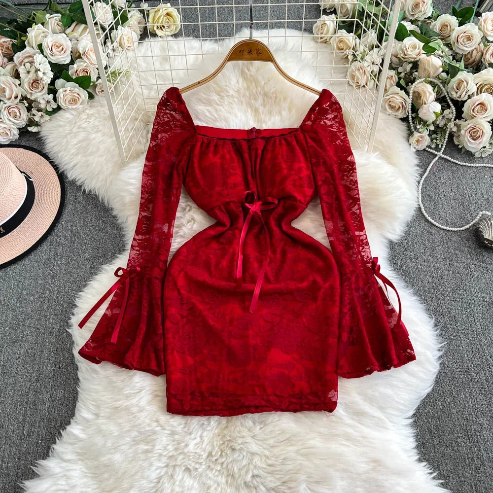 chinese dress ladies Marienne Red Lace Long Sleeve Mini Dress main image 0