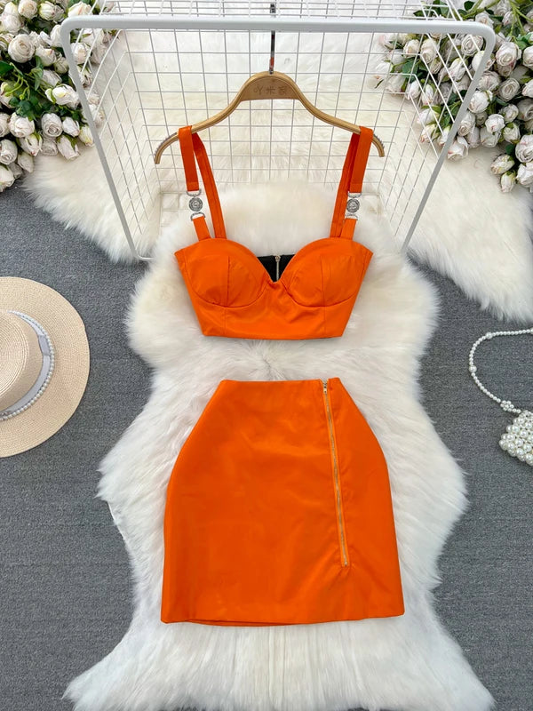 orange two piece dress Sparkly Draped Maxi Two Piece Dress Orange