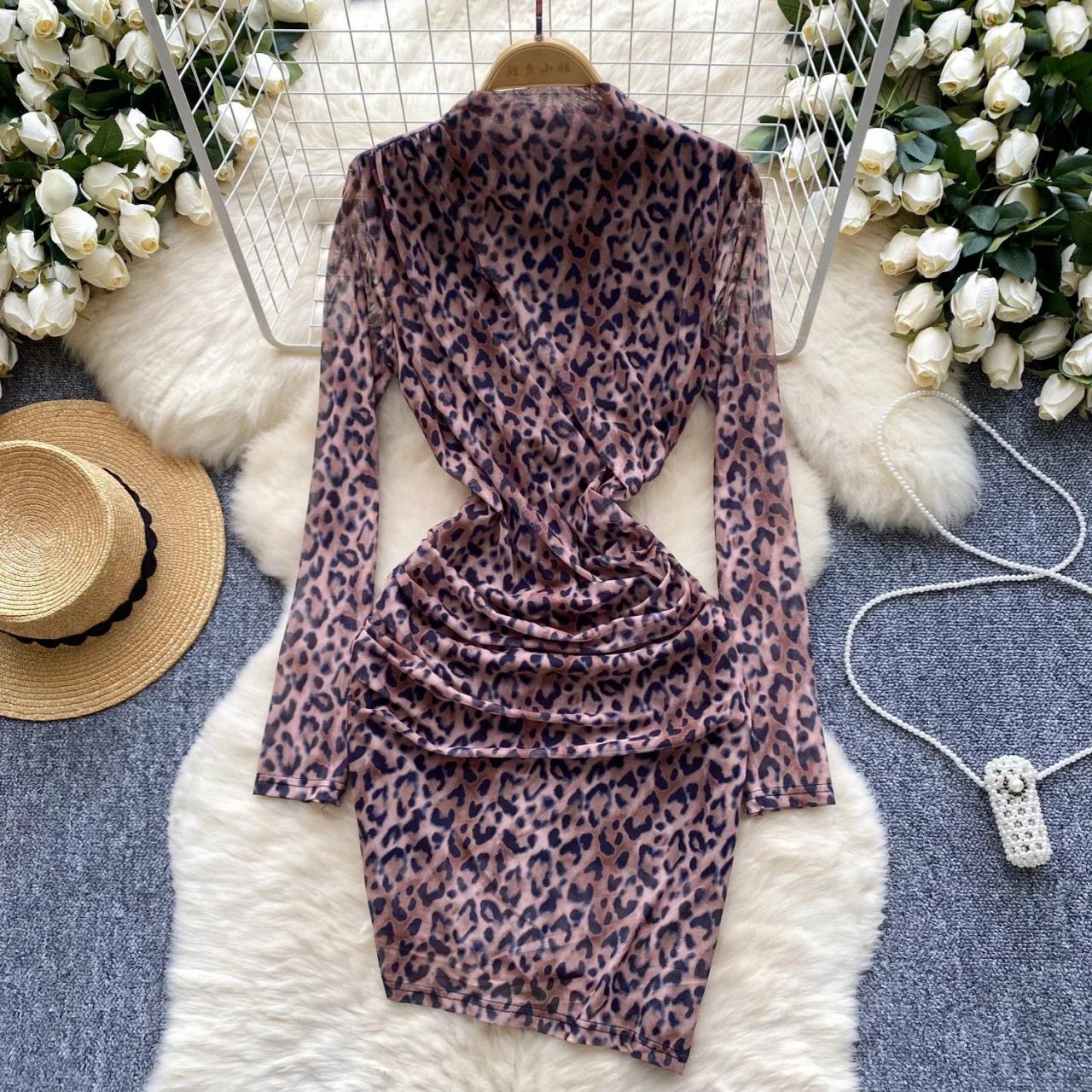 long sleeve cheetah print bodycon dress Leopard Print Long Sleeve Slim Bodycon Party Dress