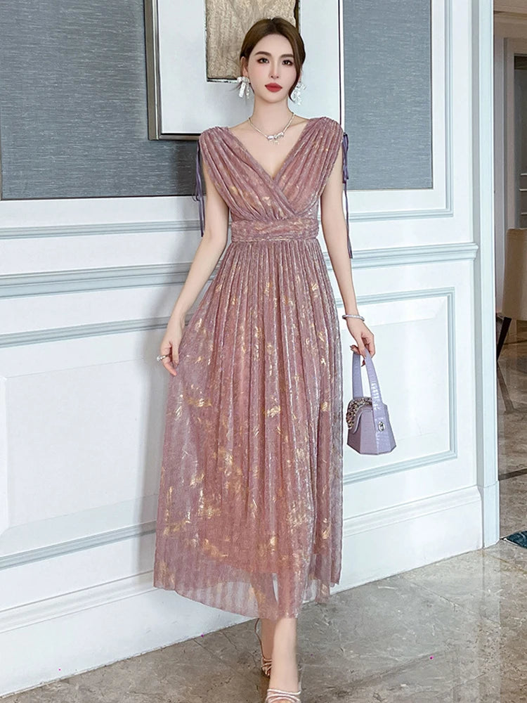 purple and gold maxi dress Sam Maxi Dress - Violet Plunging Halter Gold Waist Detail main image 0