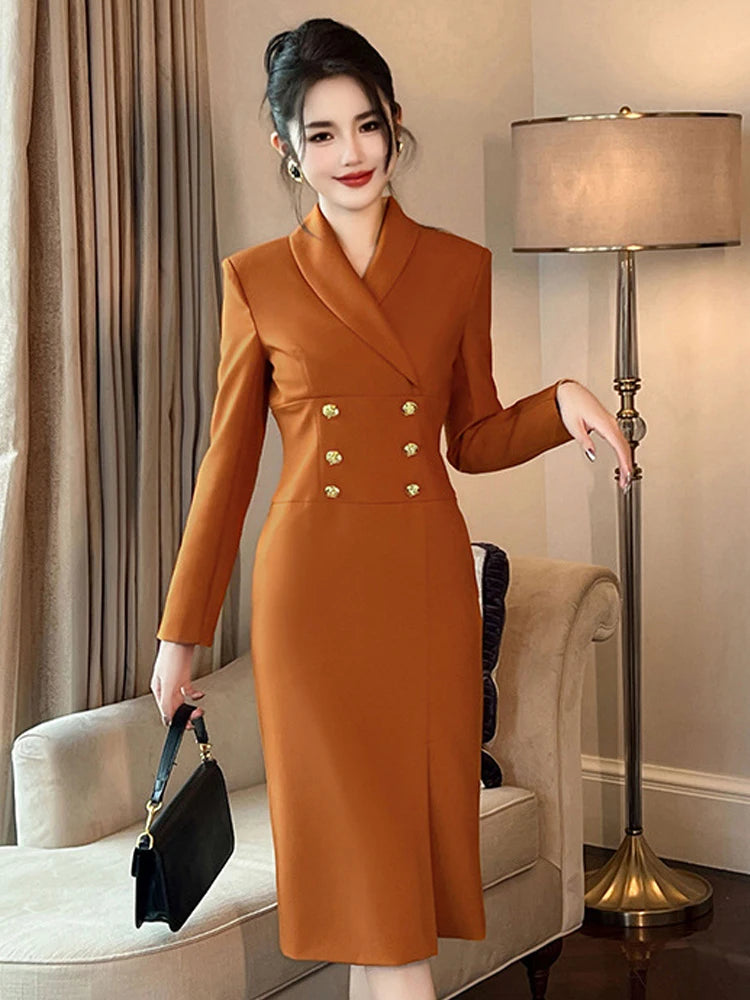 Double-breasted Long Sleeve Formal Blazer Dress on Luulla