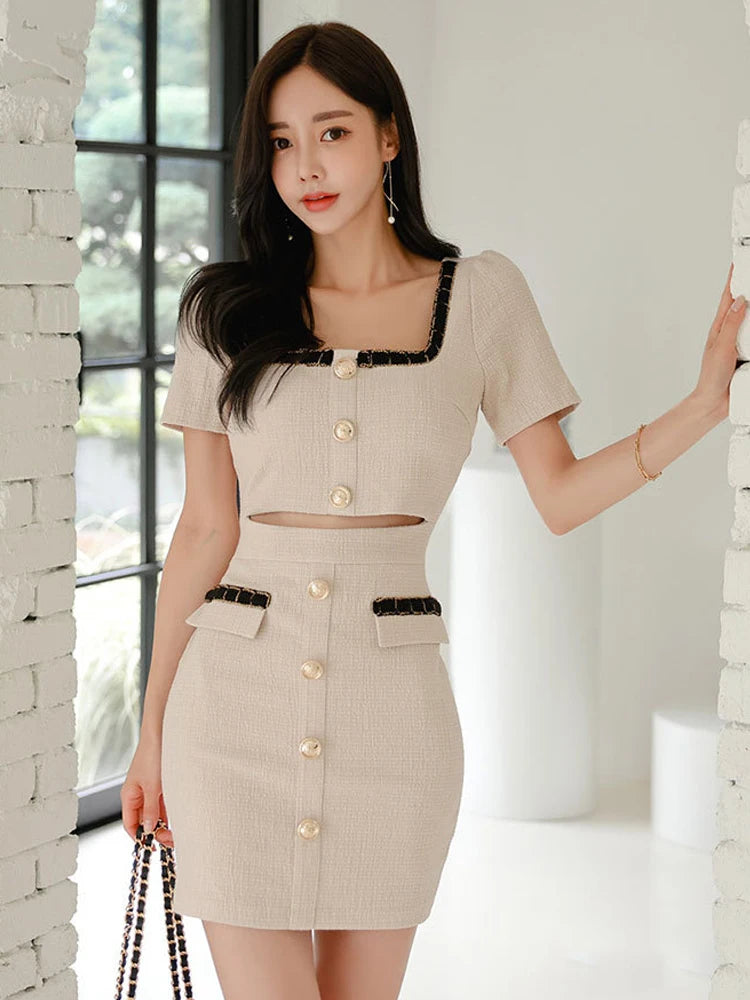 beige two piece dress Beige Macrame Boho Dress, Two Piece Beach Outfit