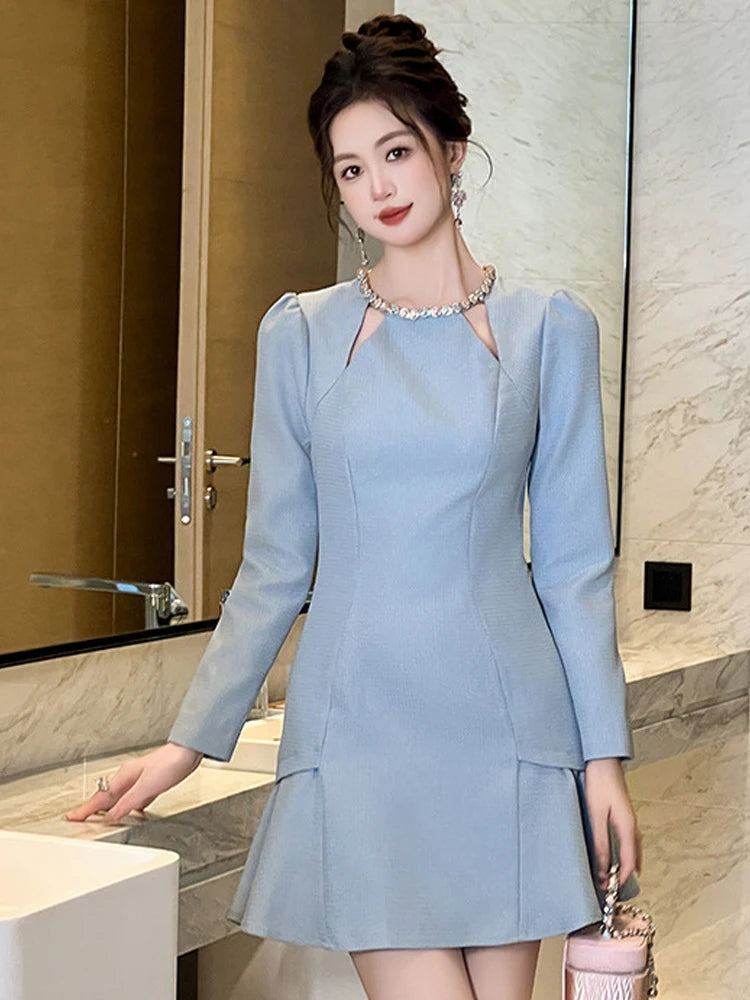 Chic Light Blue Long Sleeve Party Dress