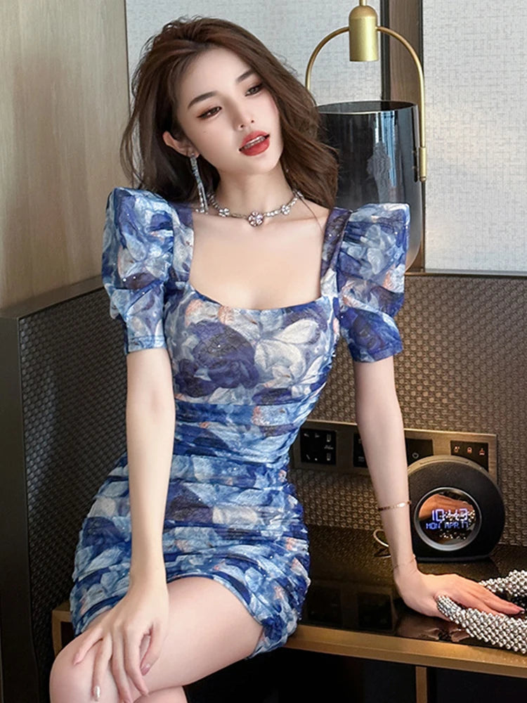 puff sleeve bodycon mini dress One Shoulder Puff Sleeve Bodycon Mini Dress