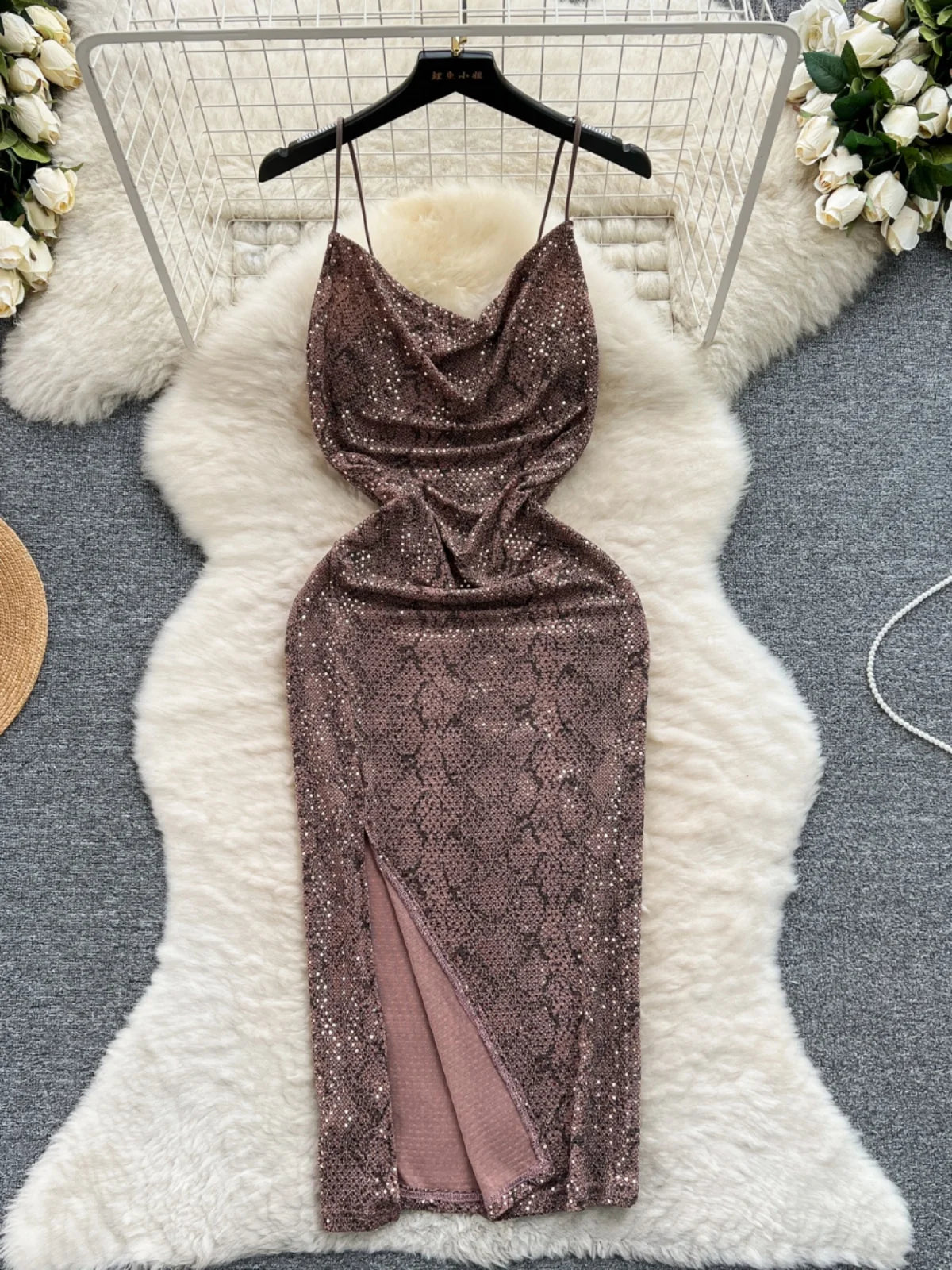 Glittering Sequin Bodycon Dress With Spaghetti Straps on Luulla