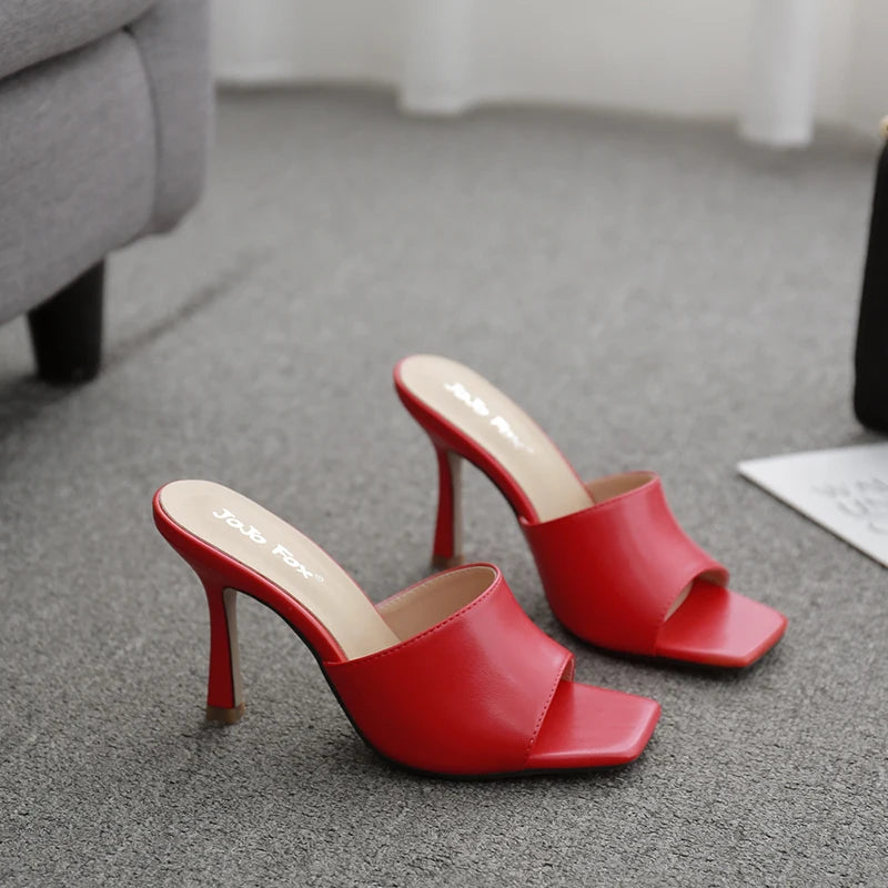 Red High Heel Open Toe Slide Sandals on Luulla