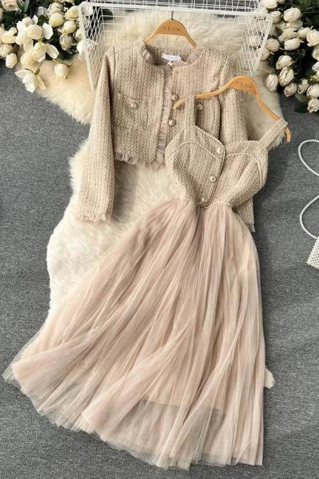 Long Sleeve Beige Bodycon Dress With on Luulla