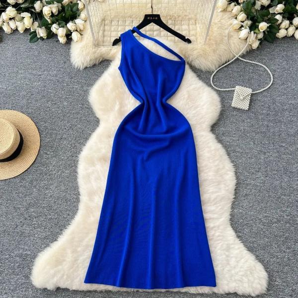 strapless ruffle asymmetrical maxi dress in royal blue Mini Dress Drape Detail And Asymmetric Neck Line Going Out Occasion Outfit Brown / 8 main image 1